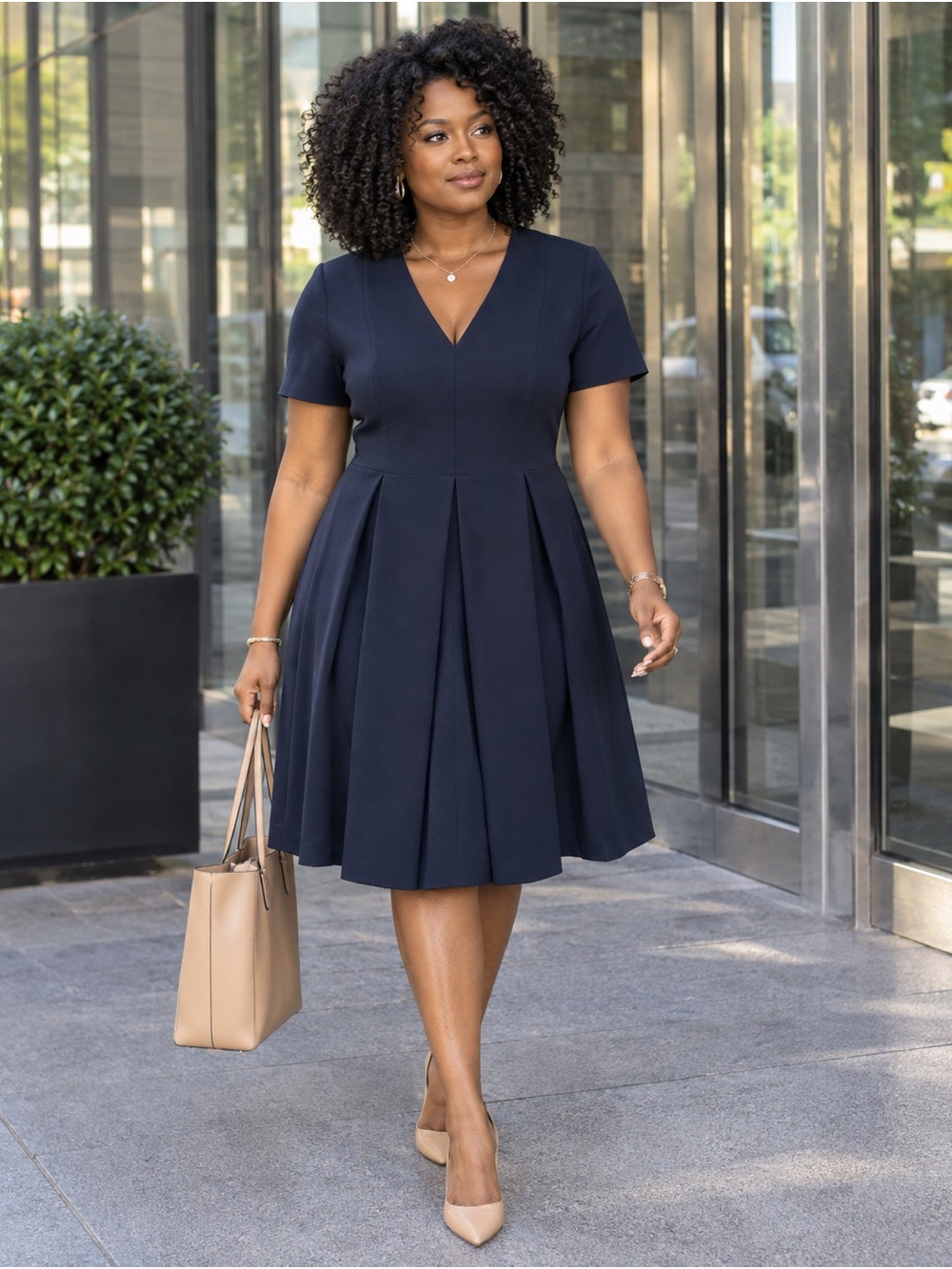 NWT Tommy Hilfiger Navy Blue Fit & Flare Pleated Dress Size 18W Short Sleeve